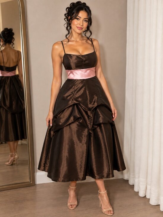 Bill Levkoff Dresses & Skirts - Bill Levkoff Y2K Chocolate Brown Pink Bubble Hem Bridesmaid Dress Size 12